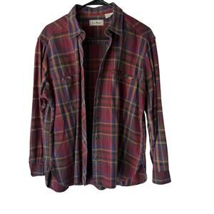 LL Bean Shirt Womens Medium Plaid Flannel Button Front Portugal Casual Outdoor
